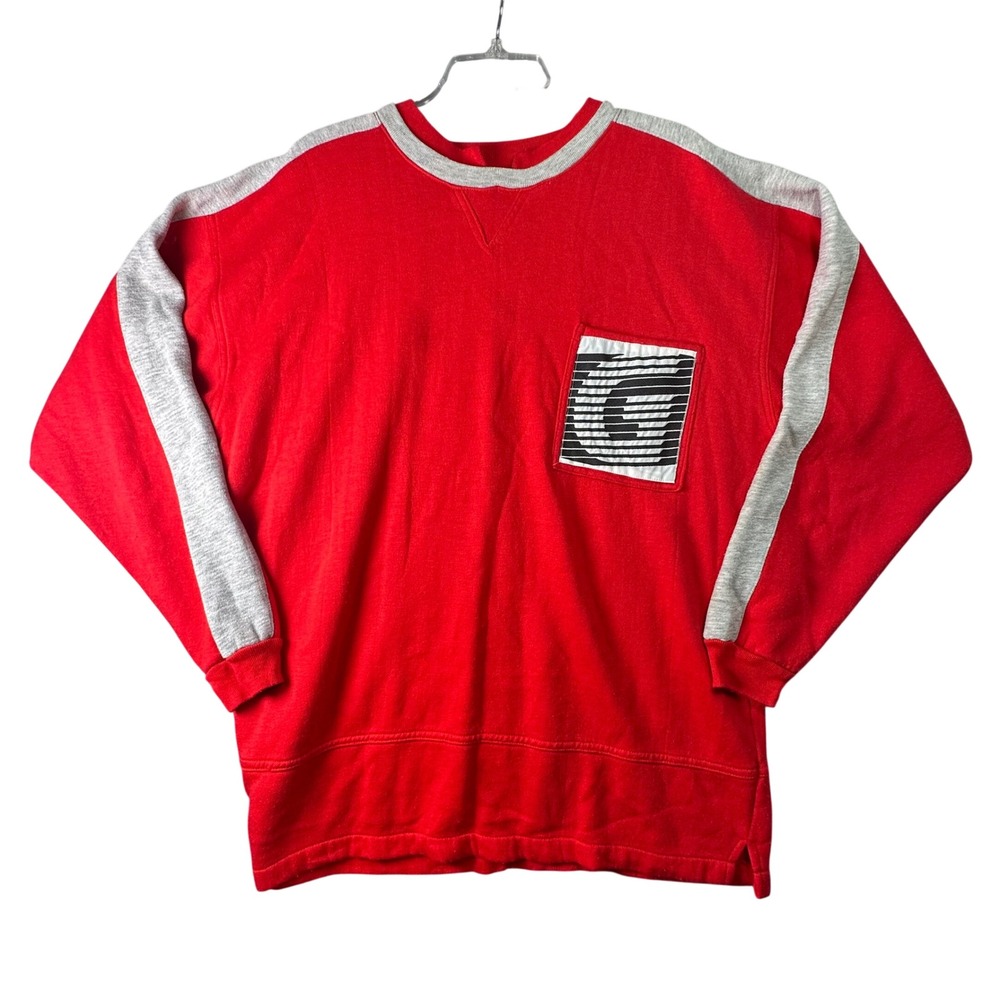 Generation One Vintage Sweatshirt Red Grey Stripe Graphic Patch Large Mens 90s